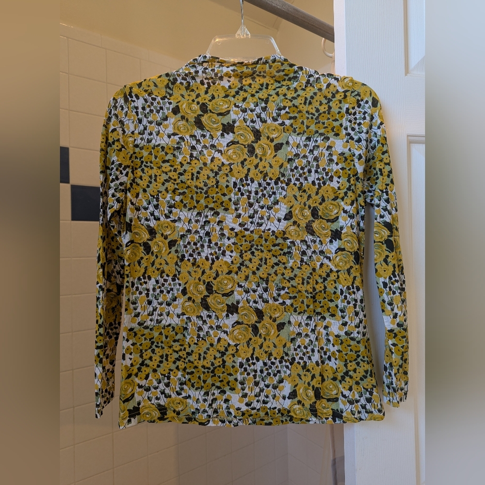 Yellow black long sleeve floral top Size S